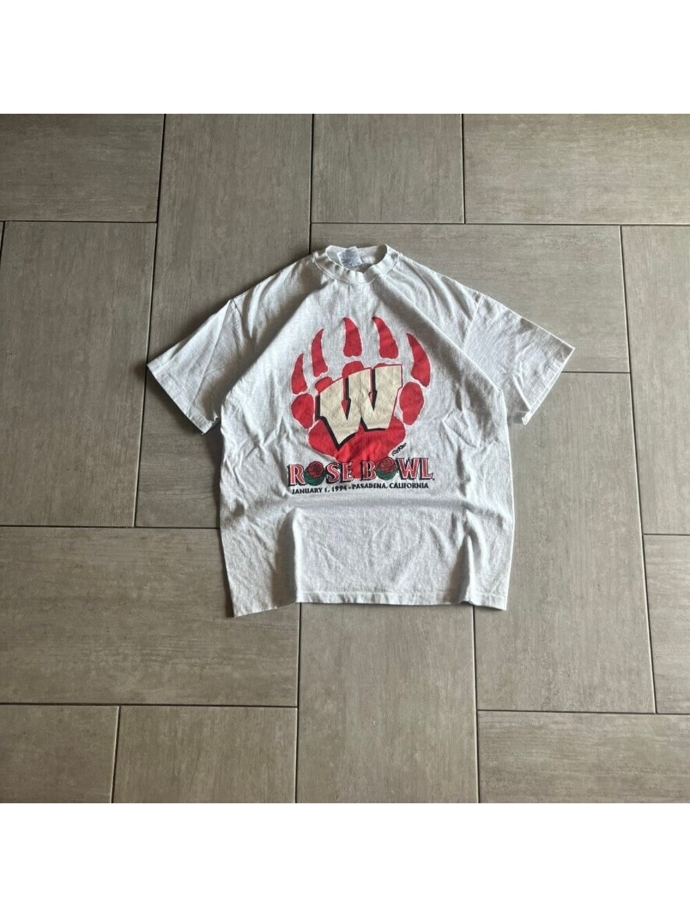 Hanes Vintage Rose Bowl Graphic T-Shirt Large White Red